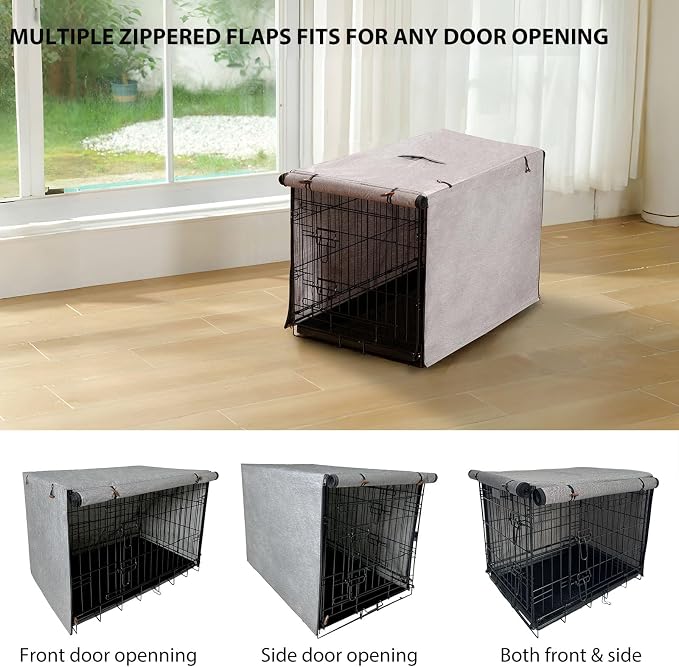 Heavy Duty Calming Dog Crate Cover for Anxious Pets-Waterproof & Windproof 54-Inch Kennel Cover,Breathable Blackout Panels for 1/2/3 Door Access,600D Oxford Fabric,Machine Washable Indoor/Outdoor,Grey - Image 6