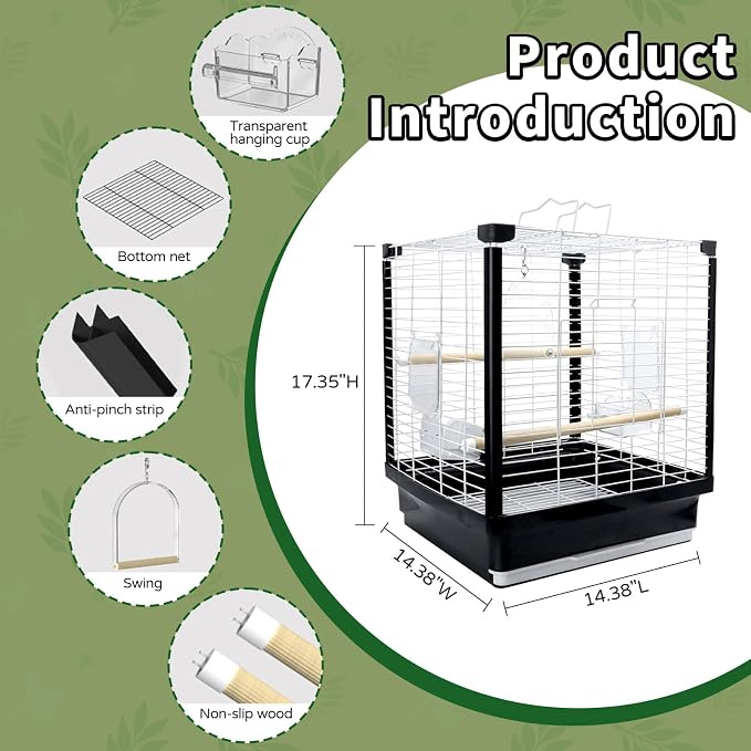 17.5 Inch Small Bird Cage & Travel Carrier – Portable Parrot Cage for Home, Outing, Pet Clinic or Temporary Placement, Suitable for Small Medium Birds Like Parakeets Conures Lovebirds Cockatiels - Image 2