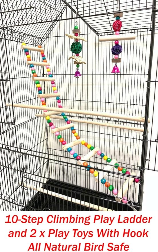 38-Inch Double Roof Top Large Flight Bird Cage with Toys Climbing Ladder Side Nesting Box Doors for Cockatiels Sun Parakeets Conures Aviary Budgie Finch Lovebird Canary Pet Bird Travel Cage - Image 3