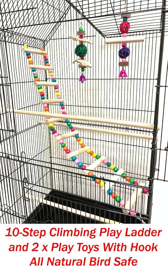 37-inch Portable Hanging Medium Flight Bird Cage for Cockatiel Sun Quaker Parakeet Green Cheek Conure Parrotlet Finch Canary Budgie Lovebird Small Parrot Travel Bird Cage (Black, with Toy) - Image 3