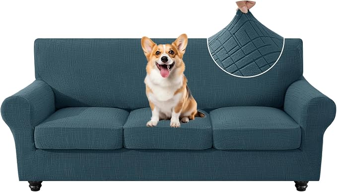 4 Piece Stretch Sofa Covers for 3 Cushion Couch, Non Slip Couch Covers for Sofa, Pet Couch Cover Washable, Couch Slipcover for Dogs, Kids (Forest Green), 91"-110" (3 Cushion XL Sofa) by CYCMACOHOME