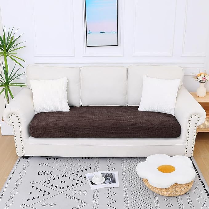 Smiry Waterproof Couch Cushion Covers, Non Slip Seat Cushion Covers | Stretch Jacquard Sectional Sofa Slipcover, Washable Elastic Furniture Protector for Pets, Kid, Large, Chocolate - Image 5