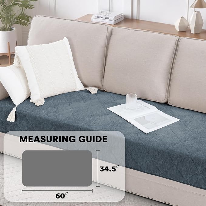 Couch Covers for Dogs Chenille Sofa Covers for 2 Cushion Washable Quilted Checkered Fuzzy Pet Couch Cover Soft Couch Protector Non-Slip Sofa Pads for Puppy Cat Kids(34.5" x 60", Stone Blue) - Image 3