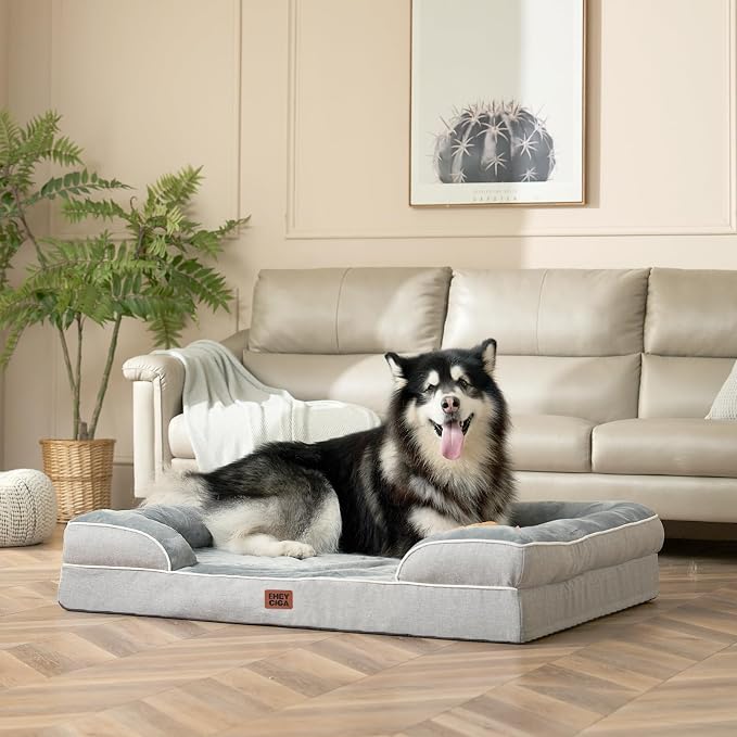 EHEYCIGA Orthopedic XXL Dog Bed, Waterproof Washable XL Big Pet Bed 52" | Non-Slip Bottom and Egg-Crate Memory Foam Extra Large Pet Couch Bed with Washable Removable Cover, Grey - Image 9