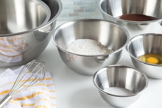 Fox Run 6-Piece Nesting Stainless Steel Polished Mixing Bowls Set | 0.5, 1.25, 2.75, 4.25, 6.25 and 10.75 Quart Mixing Bowl Set | Nesting Bowls For Easy Storage | Durable Stainless Steel Bowls - Image 2