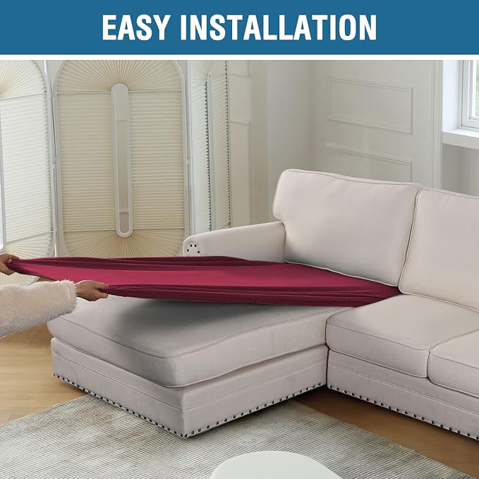 H.VERSAILTEX Sectional Couch Covers 1 Piece Chaise Slipcover L Shape Separate Cushion Couch Cover for Both Left/Right Sectional Couch (Seat Only: 1 Chaises, Burgundy) - Image 8