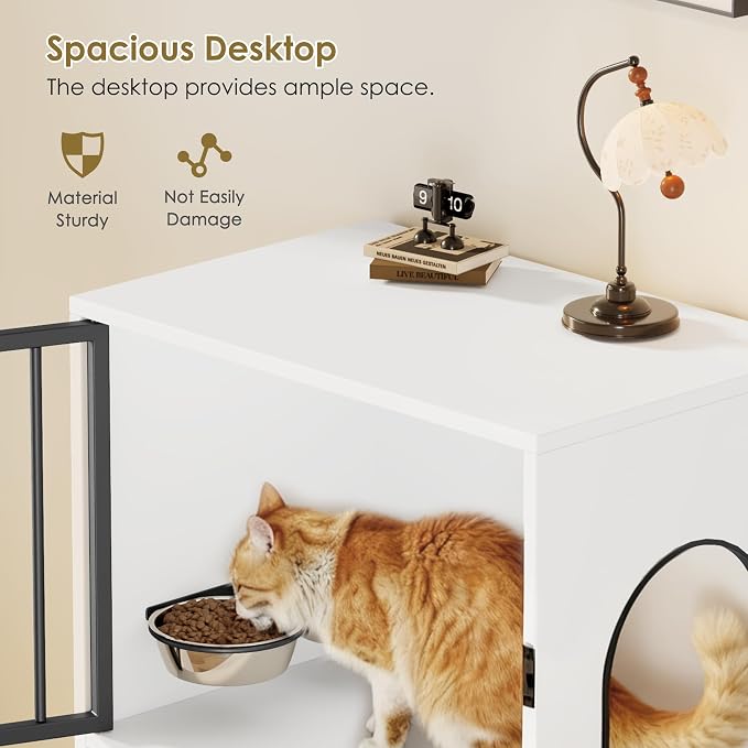 Dog Proof Cat Feeding Station, Dog Proof Cat Feeder, Cat Food Table, White | Cat Feeding Station with Scratching Post, Elevated Food Bowls with Stand, Cat Tree with Food Storage, Cat House - Image 7