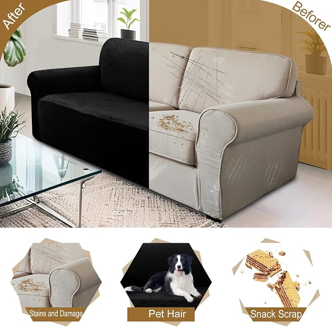 U-NICE HOME Velvet Chair Sofa Covers Stretch Couch Cover Furniture Protector Sofa Slipcover for Dogs (Chair, Black) - Image 5