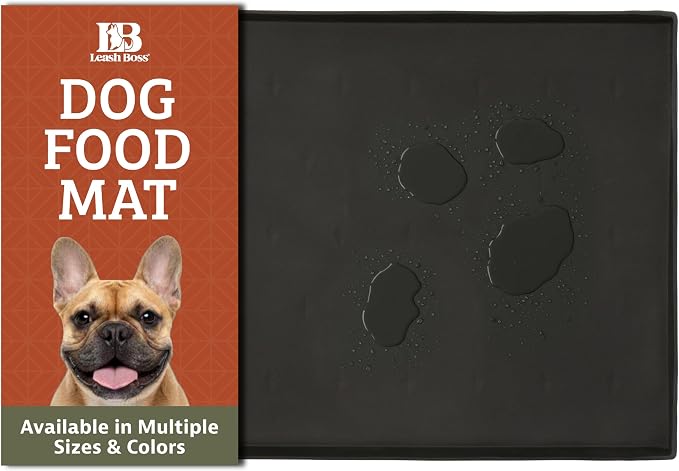Leash Boss Dog Food Mat - Waterproof Cat & Dog Bowl Mat for Food and Water, Silicone Pet Feeding Mats for Floors, Non-Slip Placemat with High Edges, Puppy Essentials (Small: 18"x11", Black) by LeashBoss