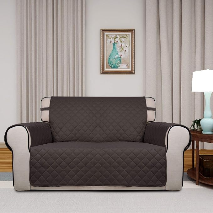 PureFit Reversible Quilted Sofa Cover, Water Resistant Medium Slipcover Furniture Protector, Washable Couch Cover with Non Slip Foam and Elastic Straps for Kids, Dogs, Pets (Loveseat, Chocolate/Beige) | Chocolate/Beige, Water Resistant Couch Protector,... - Image 2