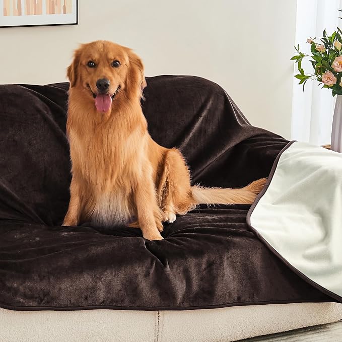 Waterproof Blanket 40"x60" for Adults, Reversible Waterproof Bed Cover for Dogs Cats Pets, Soft Leakproof Blanket for Bed Couch Sofa Furniture Protector, Brown/Off White - Image 5