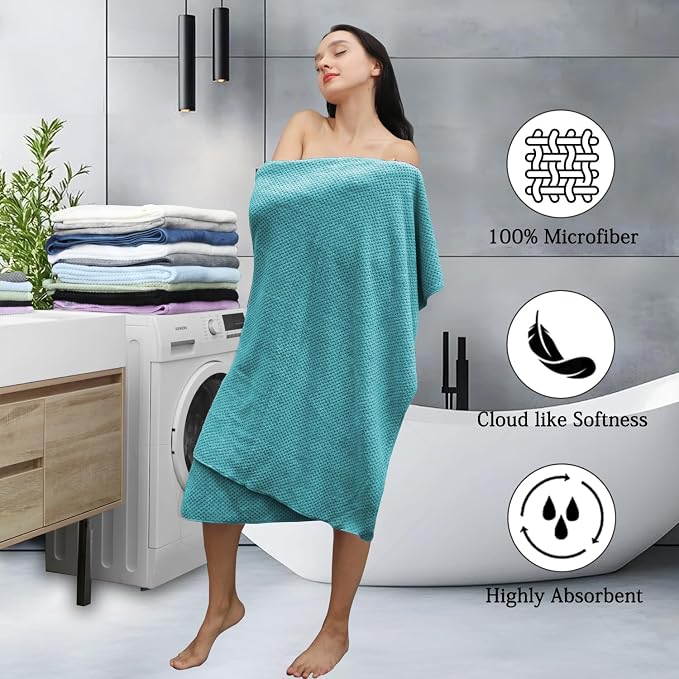 8-Piece Aqua Bath Towels Set,2 Oversized Large Bath Towels Sheet,2 Hand Towels and 4 Washcloths - 600 GSM Soft Luxury Towel Set,Highly Absorbent Quick Dry Towel Collection for Bathroom,Hotel and Spa - Image 3