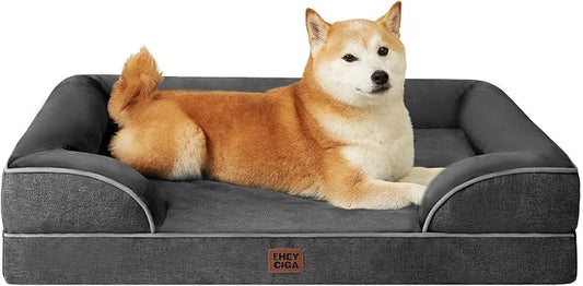 EHEYCIGA Orthopedic Dog Beds Large Sized Dog, Waterproof Washable Pet Bed | Non-Slip Bottom and Egg-Crate Memory Foam XL Dog Couch Bed with Washable Removable Cover, Dark Grey by EHEYCIGA