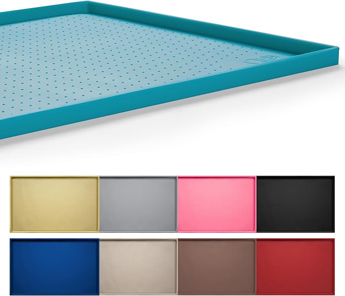 Hubulk Dog Feeding Mat,100% Waterproof Food Grade Silicone Pet Food and Water Bowl Placemat,Dishwasher, High Raised Edge to Prevent Spills,Nonslip Tray to Stop Messes on Floor (32"x24"x1.0", Teal) by Hubulk