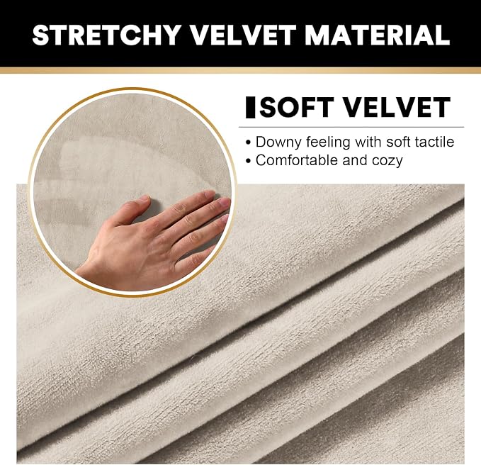 PrinceDeco Velvet Couch Covers for Sofa Soft 4 Pieces Couch Covers for 3 Cushion Couch Sofa Pet Friendly Furniture Protector with Non Slip Elastic Bottom Width Up to 97 Inch (Large Sofas, French Oak) - Image 5
