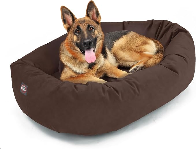 Majestic Pet 52 Inch Suede Calming Dog Bed Washable – Cozy Soft Round Dog Bed w/Spine Support for Dogs to Rest Head - Fluffy Donut Dog Bed 52x35x11 (Inch) - Round Pet Bed X- Large – Chocolate (2025) by MajesticPet