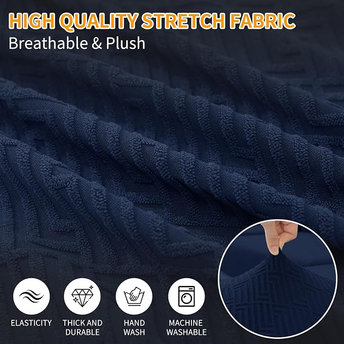 XINEAGE Couch Cushion Covers,Loveseat Sofa Seat Slipcovers for Pets,Non Slip Sofa Seat Cover Washable,Sofa Slipcovers with Elastic Bottom(1 Piece Sofa Cushion Cover,Navy Blue) - Image 4