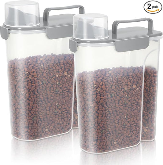 LEAWALK 5Lbs Airtight Cat Dog Food Storage Container With Upgraded Large Nozzle, BPA-Free Pet Food Storage Containers For Rice, Grain, Pet Food, Flour Dog Treat Storage-2Pack Grey by LEAWALK