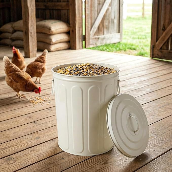 Plexon 5 Gallon Small Metal Trash Can with Lid Outdoor Galvanized Steel Bucket with Lid 5 Gal Storage Can for Dog Food Bird Seed Storage Container, Off-White 3 Pack - Image 5