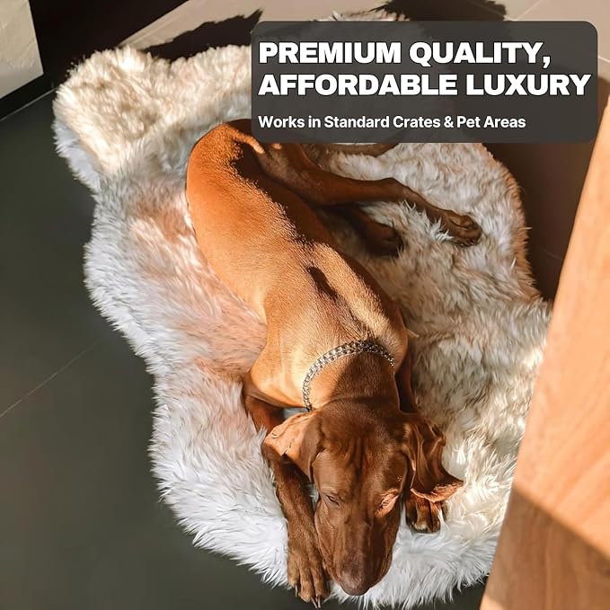 Faux Fur Orthopedic Dog Bed, Memory Foam, White w/Brown Tips 50"x30" | Plush Washable Dog Rug with Waterproof Machine Washable Cover, Calming for Anxious Senior Dogs, Relieves Joints - Image 7