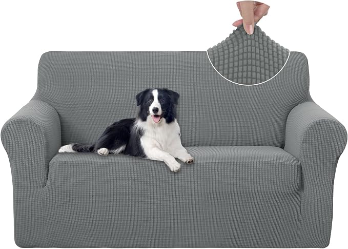 U-NICE HOME Loveseat Cover Stretch Couch Cover Sofa Slipcover, Grey | 2 Cushion Sofa, 1-Piece Sofa cover, Washable, Pet friendly, Furniture protector, Polyester Spandex Jacquard fabric by U-NICEHOME
