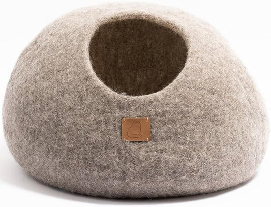 Extra Thick Felted Wool Cat Cave Bed Your Pet Will Love - Cozy and Warm Hideaway for Sleeping & Relaxing - Large and Small Pets - 100% Organic, Durable, Long-Lasting Comfort (Earth Brown, Small) by FuzzyCove
