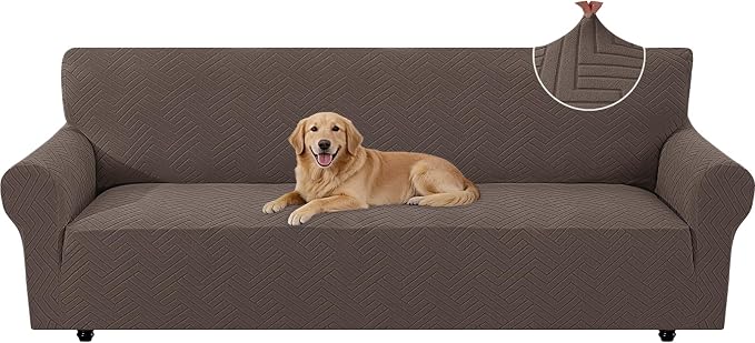 Stretch Sofa Cover Non-Slip Washable Furniture Protector | Stretch, 91"-110".Soft, Non Skid Foam, Elastic Bottom, Machine Washable, for Kids & Pets, Couch & Sofa, Light Coffee by YSTELLAA