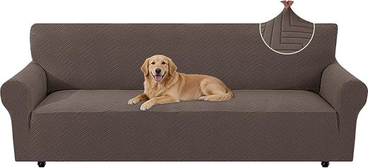 Stretch Sofa Cover Non-Slip Washable Furniture Protector | Stretch, 91"-110".Soft, Non Skid Foam, Elastic Bottom, Machine Washable, for Kids & Pets, Couch & Sofa, Light Coffee by YSTELLAA