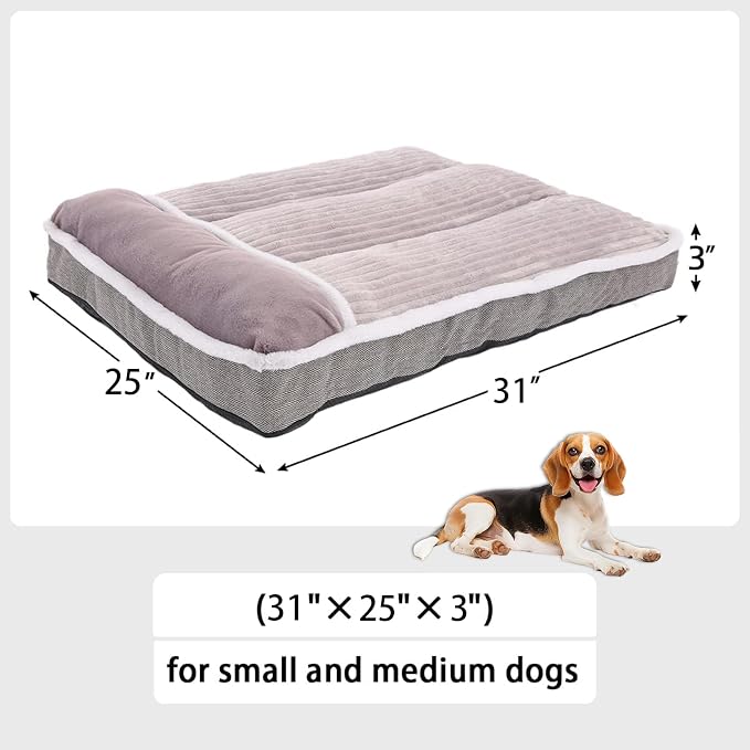 Dog Bed for Large Dogs, Dog Mattress with Pillow for Crate Kennel, Sofa pet Bed, Super Soft pet Bed for Medium, Jumbo, Small Dogs Breeds Grey, Medium:(31"x25"x3") - Image 3