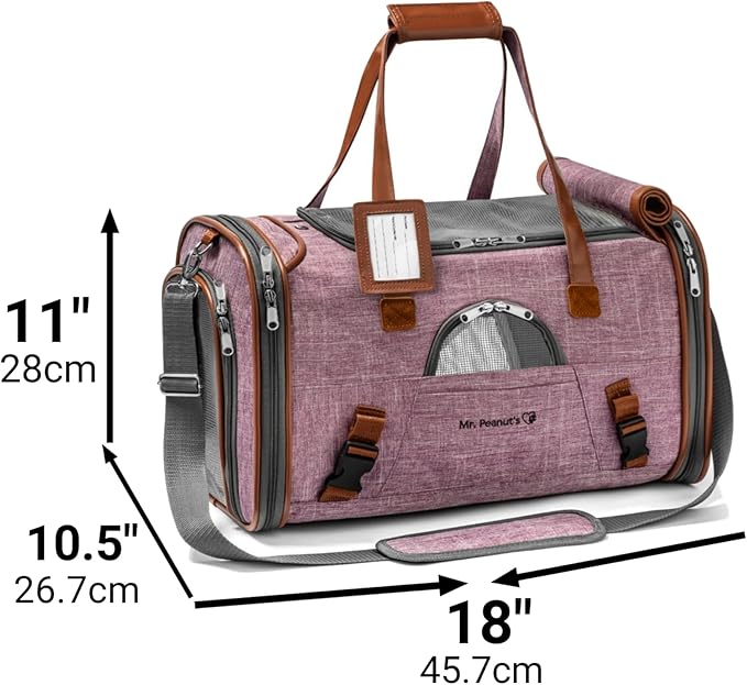 Mr. Peanut's Airline Approved Soft Sided Pet Carrier, Low Profile Gold Series Tote, Premium Brand Self Locking Zippers, Under Seat Compatibility, Plush Faux Fleece Bedding with a Sturdy Plywood Base