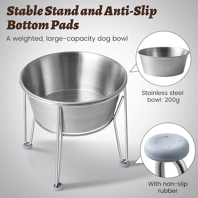 Elevated Dog Bowls for Medium&Small Dogs - Stainless Steel 48oz/6 Cups Raised Feeder with Non-Slip Base, Dual Food & Water Bowls 2-Pack - Image 5