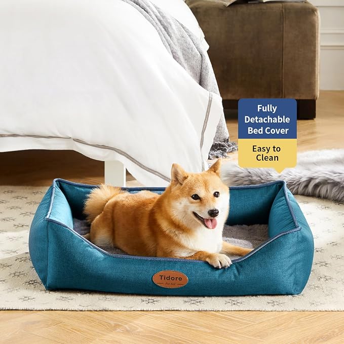 Tidore Orthopedic Dog Beds for Medium Dogs, Durable Egg Crate Foam Sofa Dog Bed wit Washable Removable Cover,Waterproof Lining,Pet Bed for Large Dogs (Peacock Blue, 26.4" L x 21.7" W x 6.2" Th) - Image 2