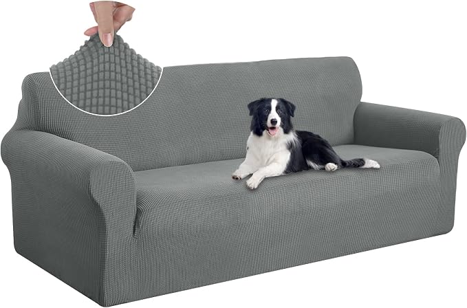 U-NICE HOME Oversized Stretch Couch Cover Slipcover, Grey | 3 Cushion Sofa, 1-Piece Sofa cover, Washable, Pet friendly, Furniture protector, Polyester Spandex Jacquard fabric by U-NICEHOME