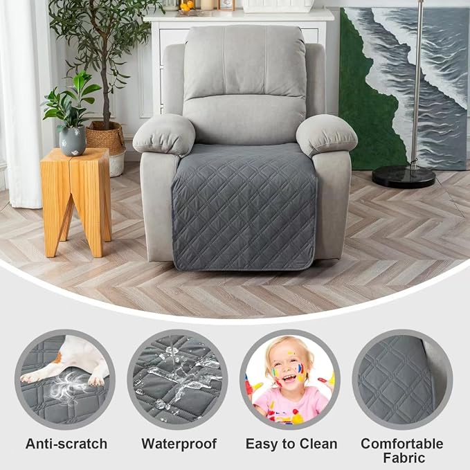 Genina Waterproof Recliner Chair Covers, Recliner Cover for Dog Pets Friendly, Washable Antislip Reclining Chair Cover Furniture Protector, Sofa Slipcover for Living Room(23.6inch/Dark Grey) - Image 2