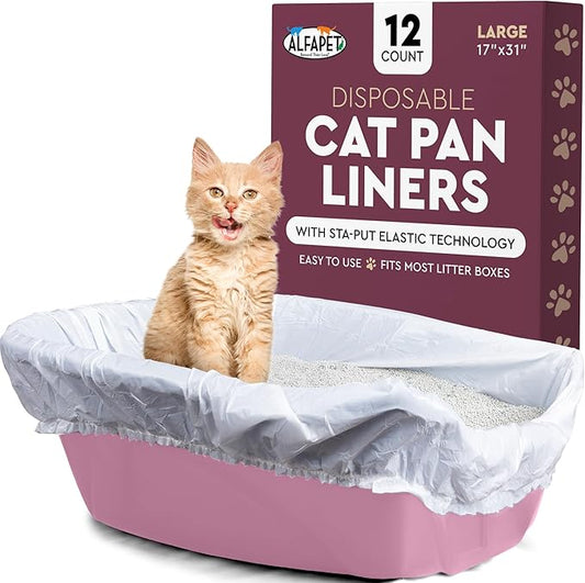 Alfapet Cat Litter Box Liners Large 12 Count - Tear-Resistant Cat Litter Bags - Waterproof Kitty Litter Liners - Fits Litterbox Pan Sizes Medium and Large, 31" x 17", 20 lb Capacity by Alfapet