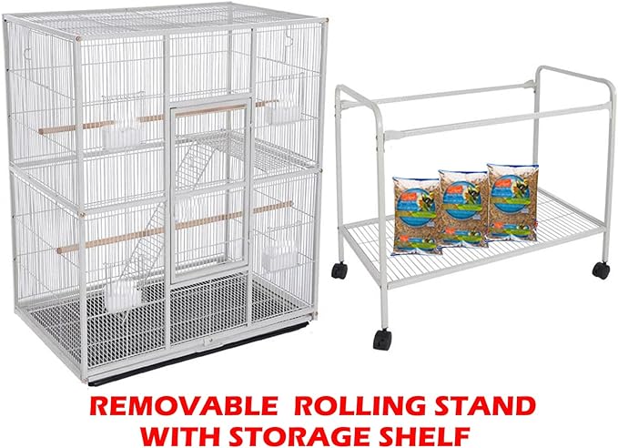54-Inch Large Wrought Iron Metal Bird Flight Breeder Cage Tight 1/2-Inch Bar Spacing with Side Breeding Nesting Box Doors with Removable Rolling Stand - Image 4