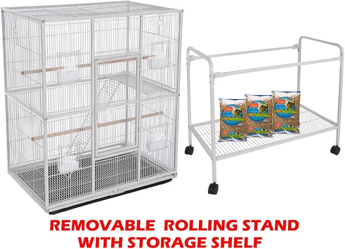 64" Extra Large Wrought Iron Breeding Flight Canary Parakeet Cockatiel Lovebird Finch Cage Side Nesting Doors Easy Clean Pull Out Tray with Removable Rolling Stand - Image 3
