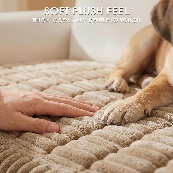 Non-Slip Washable Couch Cover for Dogs, Soft Thick Ribbed Flannel | 27.6"x82.7", Taupe, 0.8" Thick, Rubber Dot Backing, Pet-Friendly Protector for Sofa, Floor, Window Bench, Car Seat or Camping - Image 4