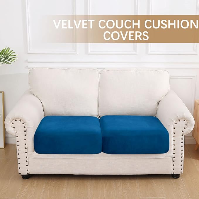hyha Velvet Couch Cushion Covers, Sofa Covers for 2 Cushion Couch Washable | Soft Plush Sofa Slipcover, Elastic Bottom, Non-Slip Wear Resistant Furniture Protector, Ideal For Pets & Kids, 2 Pcs - Image 5