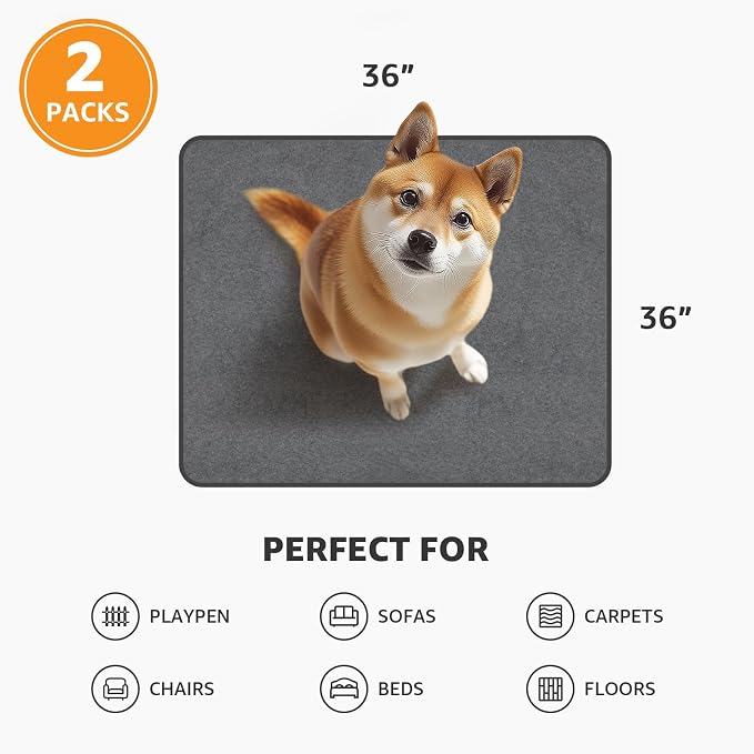Washable Dog Pee Pads 36x36 2Pack Reusable Puppy Pads, Absorb Dog Mats Non-Slip Puppy Training Pads for Whelping, Potty, Training, Playpen, Crate - Image 6