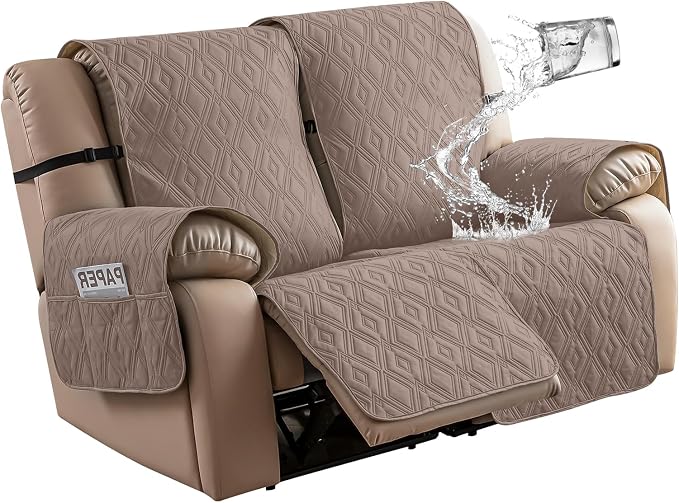 Genina Waterproof Loveseat Recliner Cover Non-Slip, Sofa Cover for Reclining Couch 2 Seat, Washable Couch Cover Loveseat Furniture Protector Cover for Pets Dogs Kids (Taupe, Recliner Loveseat) by Genina
