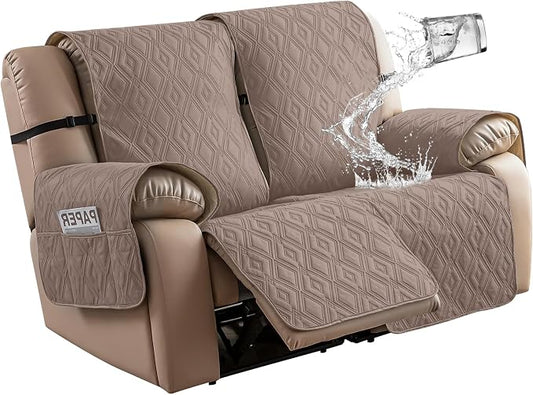 Genina Waterproof Loveseat Recliner Cover Non-Slip, Sofa Cover for Reclining Couch 2 Seat, Washable Couch Cover Loveseat Furniture Protector Cover for Pets Dogs Kids (Taupe, Recliner Loveseat) by Genina