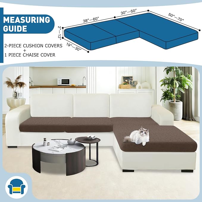 MAXIJIN Waterproof Sectional Couch Cover 3 Pieces Stretch Couch Cushion Covers for Sectional Sofa L Shape Seat Slipcovers with Elastic Bottom for Dogs Pets (2 Seater + 1 Chaise, Coffee) - Image 2