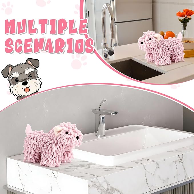 Tegeme 1 Pcs Chenille Dog Hand Towel Fuzzy Towel Absorbent Microfiber Soft for Bathroom Kitchen Washstand (Pink,Standing Dog) - Image 4