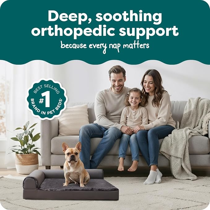 FurHaven Orthopedic Dog Bed for Medium Dogs, L-Shaped Chaise Mattress with Orthopedic Egg Crate & a Solid Orthopedic Foam Base for Joint Support, Washable Cover, Medium, Plush & Velvet, Platinum Gray - Image 2