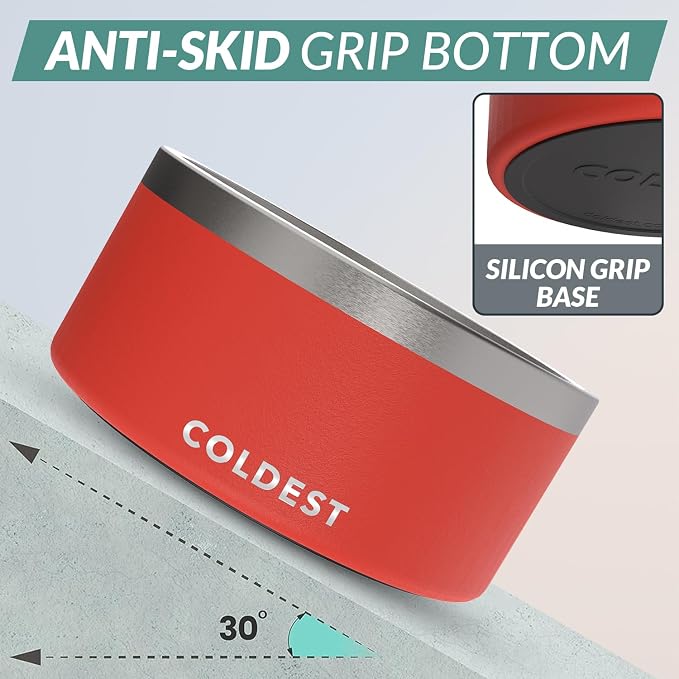 Coldest Dog Bowl - Anti Rust Metal, Non Slip, 3 Layers Insulated Stainless Steel Dog Bowls - Spill Proof & Heavy Duty - Water Bowl for Dogs, Cats & Pets, Dish Washer Safe (200 oz, Crimson Red) - Image 2