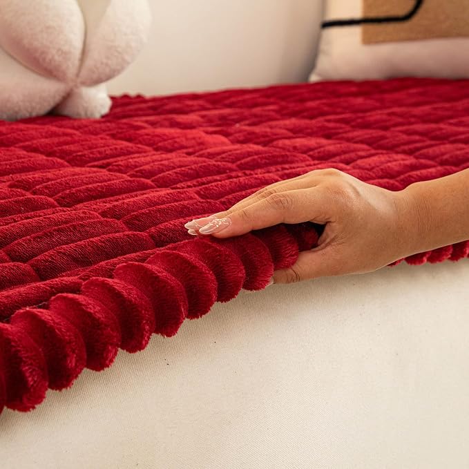 vctops Striped Couch Cover Super Soft Corduroy Sectional Sofa Cover Washable Non Slip Sofa Slipcover Furniture Protector for Kid Dog Pet,1 Piece (Red,35"x47") - Image 6
