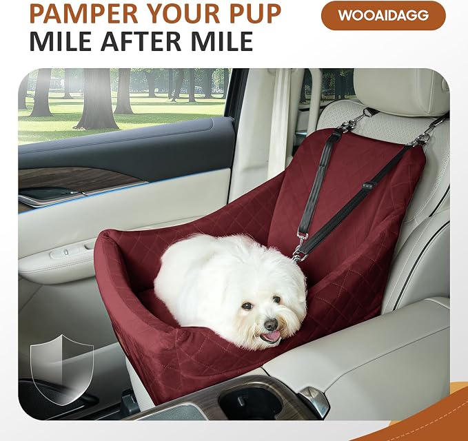 WOOAIDAGG Dog Car Seat for Medium Sized Dogs Up to 40lbs,Comfy Pet Travel Car Bed with Seat Belt Channle,Fully Detachable and Washable,Adjustable Straps,2 Side Pockets,Easy to Install (Red) - Image 4