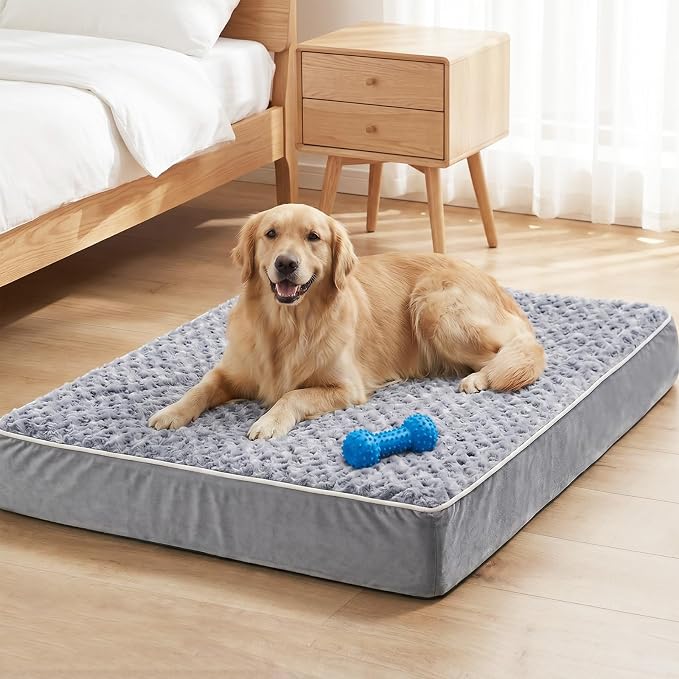 WNPETHOME Orthopedic Large Dog Bed, Large Waterproof Dog Bed with Removable Washable Cover & Anti-Slip Bottom,Egg Crate Foam Pet Bed Mat,Soft Rose Plush Pet Crate Mat by WNPETHOMEPETSHOME