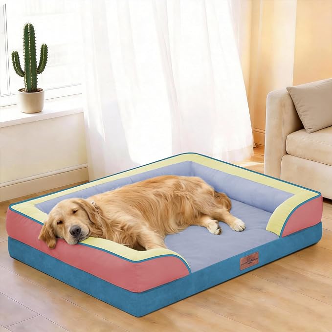 Comfort Expression Orthopedic Dog Bed for Extra Large Dogs with Bolster | Waterproof Dog Couch Bed with Washable Cover & Non-Slip Bottom, Supportive Egg Crate Foam XL Pet Bed, 42x30 Inch - Image 2